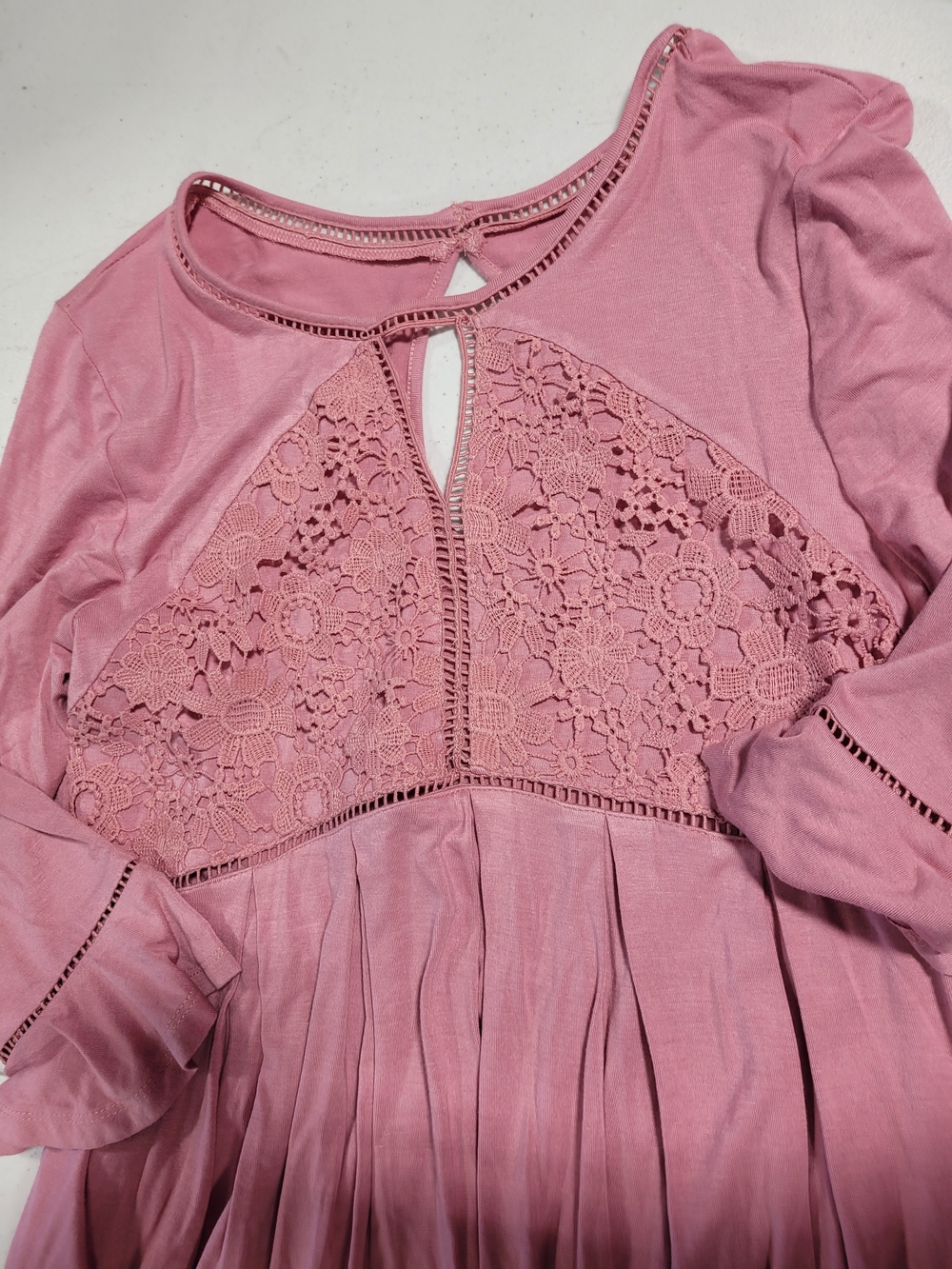 Dusty Rose Crochet Yoke Swing Dress - Picture 4 of 4